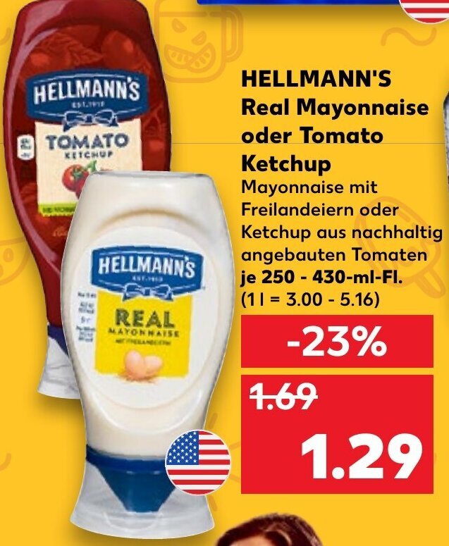 Hellmann's Real Mayonnaise oder Tomato Ketchup 250430ml Angebot bei