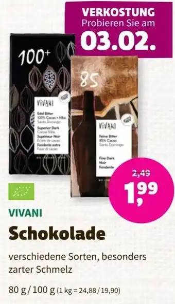 Denns BioMarkt Vivani Schokolade 80/100 g Angebot