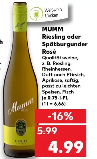 Kaufland Mumm Riesling oder Spätburgunder Rosé 0,75L Angebot