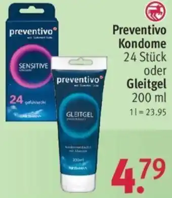 Rossmann Preventivo Kondome 24 Stück oder Gleitgel 200 ml Angebot