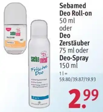 Rossmann Sebamed Deo Roll-on 50 ml oder Deo Zerstäuber 75 ml oder Deo Spray 150 ml Angebot