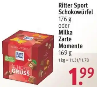 Rossmann Ritter Sport Schokowürfel 176 g oder Milka Zarte Momente 169 g Angebot