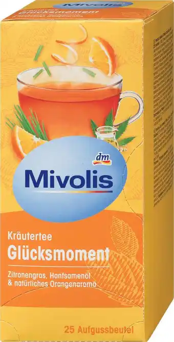 dm drogerie Mivolis kräutertee 'glücksmoment' mit zitronengras, hanfsamenöl, orange (25 beutel) Angebot