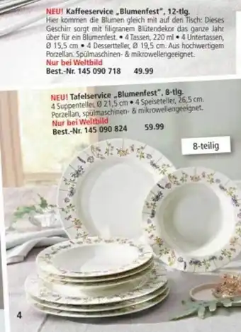 Weltbild Kaffeeservice „blumenfest“, 12-tlg, tafelservice „blumenfest“, 8-tlg Angebot