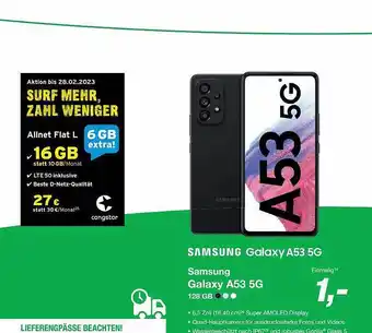 EP Samsung galaxy a53 5g 128 gb mit allnet flat l congstar Angebot