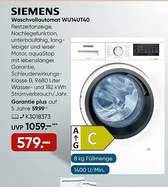 Galeria Siemens waschvollautomat wu14ut40 Angebot