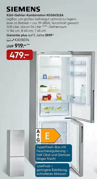 Galeria Siemens kühl- gefrierkombination kg36v2lea Angebot