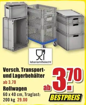 B1 Discount Baumarkt Versch. Transport und Lagerbehälter oder Rollwagen Angebot