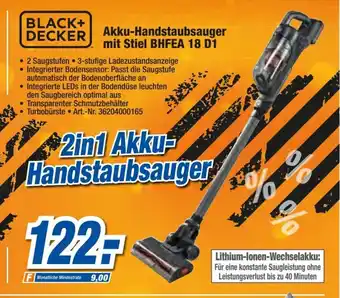 expert Techno Land Black+Decker Akku-Handstaubsauger mit Stiel | BHFEA 18 D1 Angebot