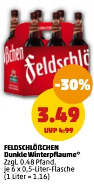 PENNY Feldschlößchen Dunkle Winterpflaume 6x0,5 Liter Flasche Angebot