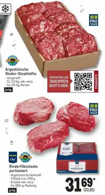 METRO Pro trace argentinische rinder-steakhüfte oder rinderfiletsteaks protioniert metro chef Angebot