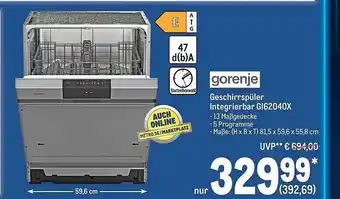 METRO Gorenje geschirrspüler integrierbar gi62040x Angebot