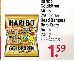 Rossmann Haribo goldbären minis oder head bangers bars crazy sours Angebot