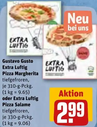 REWE Gustavo Gusto Extra Luftig Pizza Margherita 310 g oder Extra Luftig Pizza Salame 330 g Pckg. Angebot