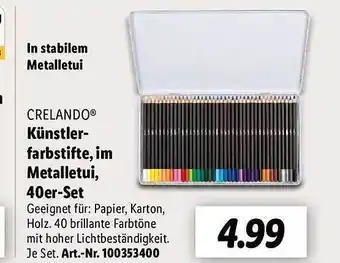 Lidl Crelando künstlerfarbstifte, im metalletui Angebot