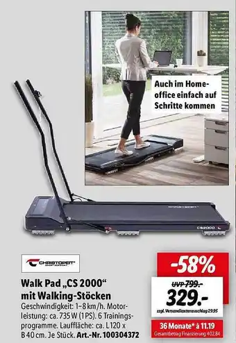 Lidl Christopeit walk pad „cs 2000“ mit walking-stöcken Angebot