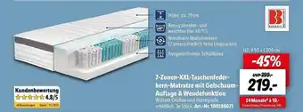 Lidl 7-zonen-xxl-taschenfederkern-matratze mit gelschaum-auflage & wendefunktion Angebot