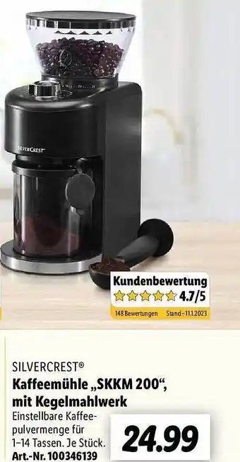 Lidl Silvercrest kaffeemühle „skkm 200“, mit kegelmahlwerk Angebot