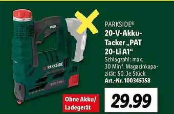 Lidl Parkside 20-v-akku-tacker „pat 20-li a1“ Angebot