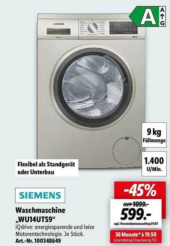 Siemens waschmaschine „wu14uts9“ Angebot bei Lidl