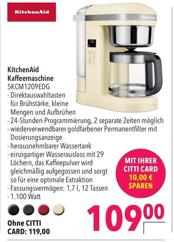 CITTI Markt KitchenAid Kaffeemaschine | 5KCM1209EDG Angebot