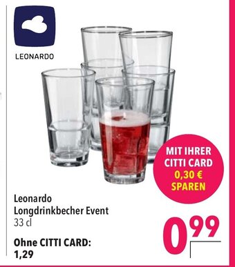 CITTI Markt Leonardo Longdrinkbecher Event Angebot