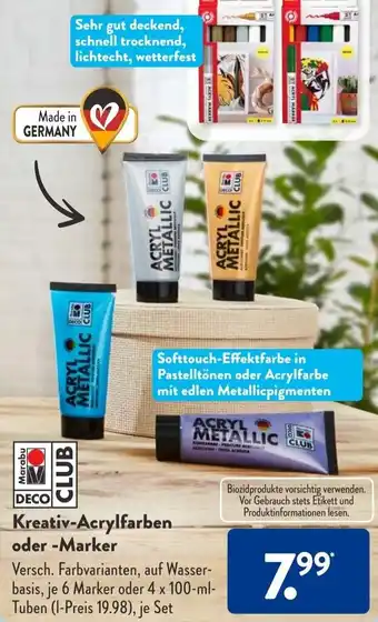 Aldi Süd Kreativ Acrylfarben oder Marker 4x100 ml Tuben Angebot