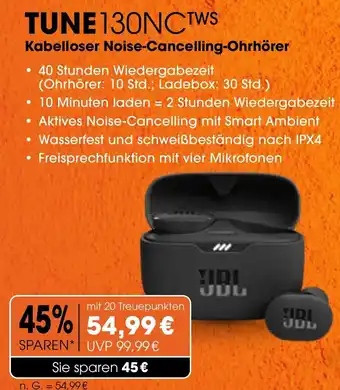 CITTI Markt JBL Kabelloser Noise-Cancelling-Ohrhorer | Tune130NC TWS Angebot