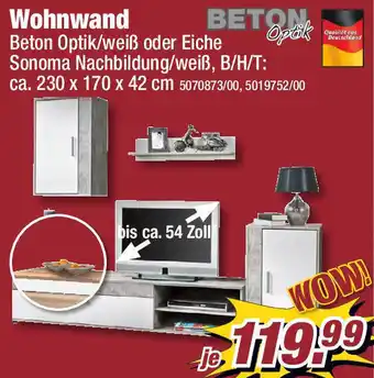 Poco Beton Optik Wohnwand ca. 230 x 170 x 42 cm Angebot