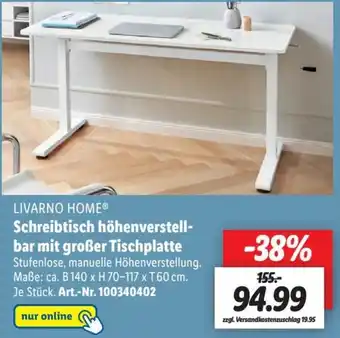 Lidl Livarno Home Schreibtisch höhenverstellbar mit großer Tischplatte Angebot