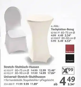 Selgros Tischplatten-bezug oder stretch-stehtisch-hussen oder universal-stretch-stuhlhussen Angebot