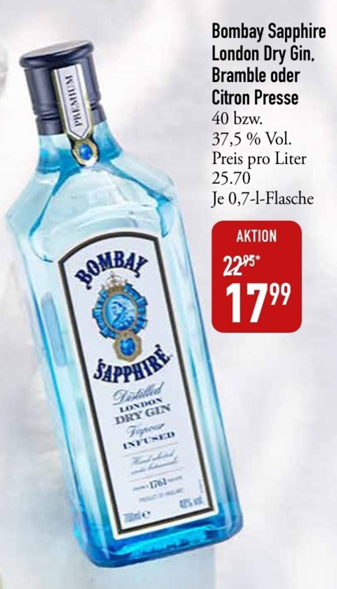 Bombay Sapphire London Dry Gin, Bramble o. Citron Presse 700ml Angebot