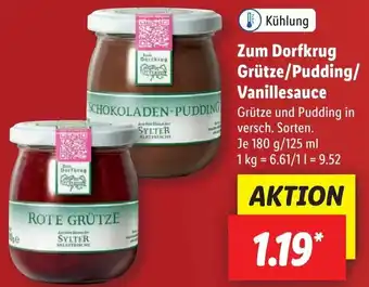 Lidl Zum Dorfkrug Grütze/Pudding/Vanillesauce 180 g/125 ml Angebot