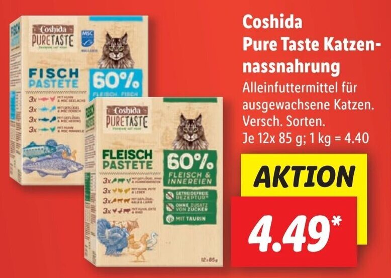 Coshida Pure Taste Katzennassnahrung 12x85 g Angebot bei Lidl