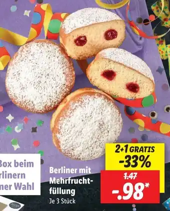 Lidl Berliner mit Mehrfruchtfüllung 3 Stück Angebot