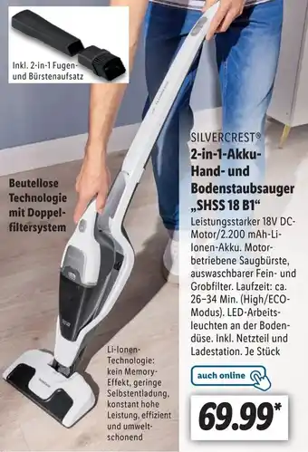 Lidl Silvercrest 2in1 Akku Hand und Bodenstaubsauger SHSS 18 B1 Angebot