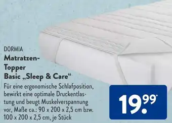 Aldi Süd Dormia Matratzen Topper Basic ,,Sleep & Care'' Angebot