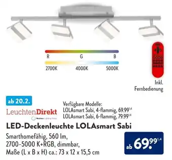 Aldi Süd LeuchtenDirekt LED Deckenleuchte LOLAsmart Sabi ca. 73 x 12 x 15,5 cm Angebot