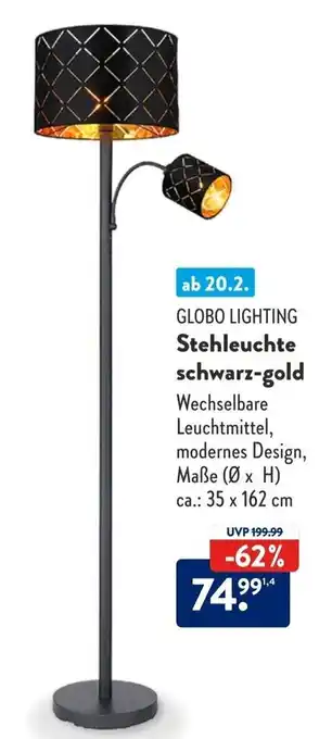 Aldi Süd Globo Lighting Stehleuchte schwarz gold 35 x 162 cm Angebot