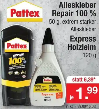 Zimmermann Pattex Alleskleber Repair 100% oder Express Holzleim 120 g Angebot