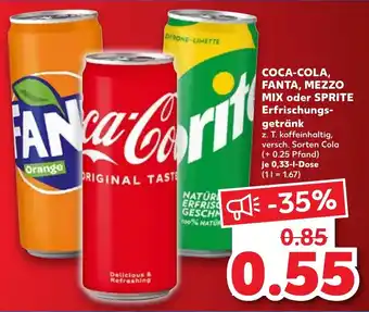 Kaufland Coca-Cola, Fanta, Mezzo Mix oder Sprite Erfrischungsgetränk 0,33 L Dose Angebot