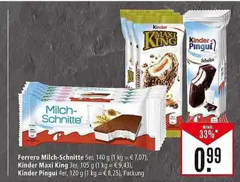 Marktkauf Ferrero milch-schnitte oder kinder maxi king oder pingui Angebot