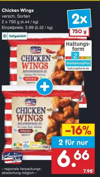 Netto Marken-Discount American Style Chicken Wings 2*750g Angebot