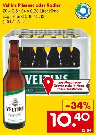 Netto Getränke Discount Veltins Pilsener oder Radler 20x0,5/24x0,33 Liter Kiste Angebot