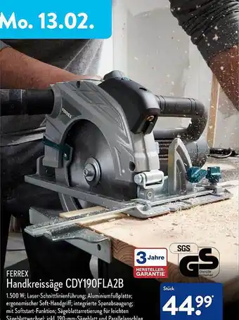 Aldi Nord Ferrex handkreissäge cdy190fla2b Angebot
