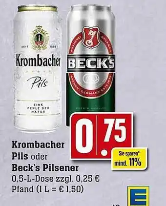 E-Center Krombacher pils oder beck's pilsener Angebot