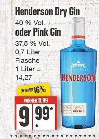 Edeka Henderson dry gin oder pink gin Angebot