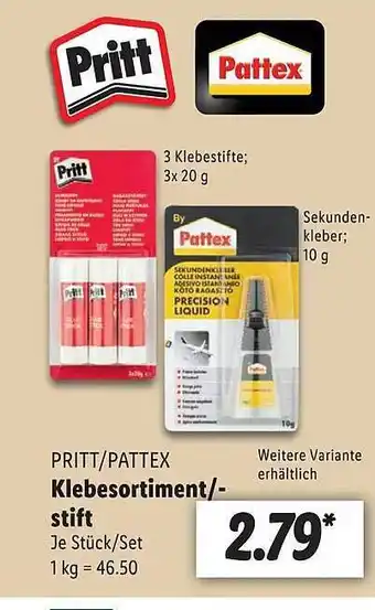 Lidl Pritt oder pattex klebesortiment oder -stift Angebot