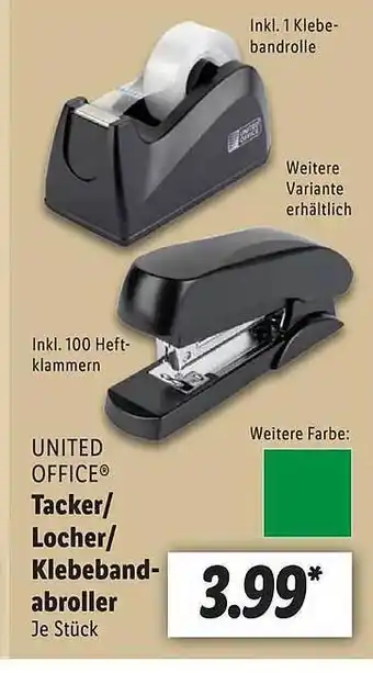 Lidl United office tacker, locher oder klebebandabroller Angebot