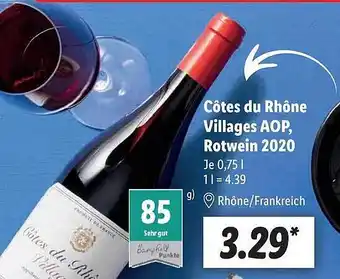 Lidl Côtes du rhône villages aop, rotwein 2020 Angebot